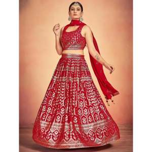 <b>Red</b> Sequins Georgette Sangeet <b>Lehenga</b> Choli with Dupatta for Wedding - Product Image 6