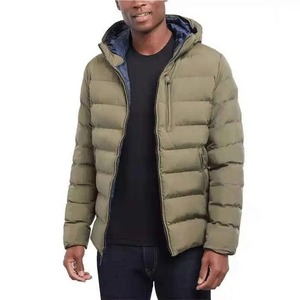 Veste matelassée kaki personnalisée pour homme, vente en gros, à capuche, légère, manteau bulle vert olive, fermeture éclair sur la poitrine, veste d'hiver chaude rembourrée, OEM - Product Image 1