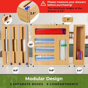 9-Sandwich Storage Bag Organizer <b>Kitchen</b> Drawer Organizer with Foil <b>Wrap</b> Dispenser for Gallon Quart Snack Plastic Bag Fits 1 - Product Image 2