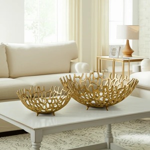 Bols décoratifs en métal doré faits à la main, sculptés, style glamour, pour la décoration de la maison, cadeaux décoratifs - Product Image 5