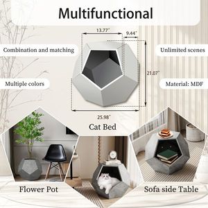 25.98\" Modern Multifunctional MDF Cat Carrier <b>Side</b> Table Sofa <b>Side</b> Table Planter Cement Gray Pet Furniture - Product Image 2