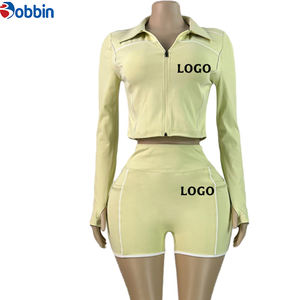 Ensemble de yoga pour femmes, veste et short, deux pièces, entraînement, 100% coton, séchage rapide, respirant, logo personnalisé, vêtements de sport, gym, fitness - Product Image 5