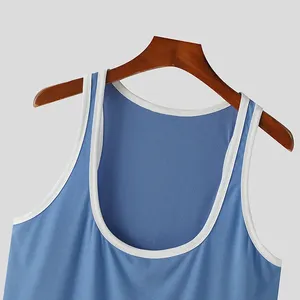 <b>Men's</b> Casual Solid Blue Tank Top with <b>White</b> Contrast Trim Sleeveless Summer <b>Vest</b> - Product Image 3