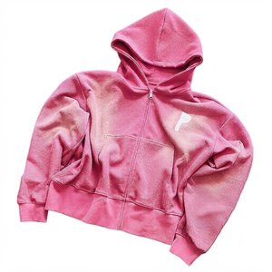 Sweat à capuche zippé ODM en coton 100% personnalisé, streetwear, haute qualité, poids lourd 370g, coupe ample et courte, pour hommes - Product Image 1