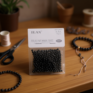 Perles Ilan pour l'artisanat 4mm noires 10g sachet - Product Image 2