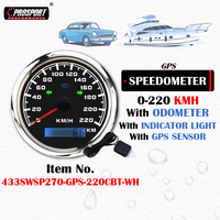Pour nouveau compteur de vitesse GPS 110 mm (4-3/8 po) 220 km/h, odomètre 12/24 V, cadran noir, LED blanc, IP67, lunette en acier inoxydable 316