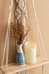 Handwoven Macrame Wall <b>Shelf</b> Set With Wooden Platform Display <b>Shelf</b> For Small Plants Succulents And Indoor Greens From India - Product Image 6