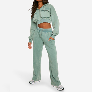 Custom Women's Winter Solid Hooded Cargo Tracksuit <b>Set</b> High Neck Crop Top and <b>Joggers</b> 2 Piece <b>Matching</b> Pockets Casual Outfit - Product Image 3
