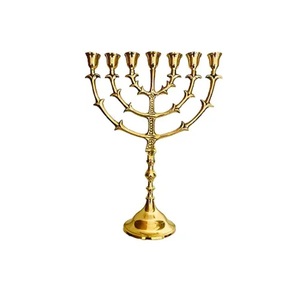 Menorah de latón para velas y aceite, decorativa y religiosa, de 15 pulgadas de alto, lámpara de 7 ramas, menorah resistente para el hogar, bodas y fiestas. - Product Image 5
