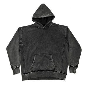 Custom <b>Men</b> Winter Beaded Heavyweight Vintage Wash <b>Hoodie</b> High Quality 100% Cotton Acid Wash Oversized <b>Black</b> Washed - Product Image 2