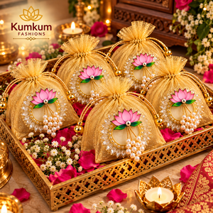 Bolsa de Regalo Lotus Potli con Portavelas de Perlas, Hecha a Mano en India, para Bodas, Diwali, Fiestas, Recuerdos, Decoración del Hogar - Product Image 4