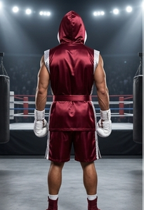 Robe de boxe Hawk en polyester satiné durable, pour l'entraînement aux arts martiaux, couleur marron et blanc, toutes saisons - Product Image 5