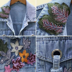 New Korean-style Loose, Heavy-duty Flower-embroidered <b>Sequin</b> Denim <b>Jacket</b> for Women, Short <b>Jacket</b> and Top Coat - Product Image 6