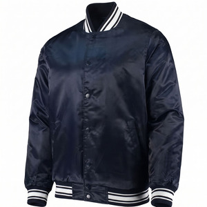 Blouson bomber en satin brodé avec logo frontal fin personnalisé, style streetwear et tissu respirant pour les équipes de baseball - Product Image 1