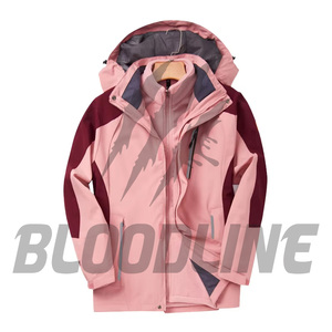 Chaqueta con Capucha Rosa para Mujer, Cortavientos, con Bloques de Color, Manga Larga, para Invierno, Diseño con Estampado de Rayos - Product Image 1