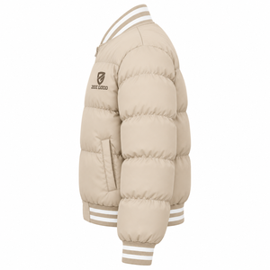 Chaqueta Bomber Acolchada Reversible Impermeable de Invierno para Mujer, Color Beige, Cuello Alto, Cierre de Cremallera, Corte Holgado, Personalizable - Product Image 4