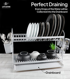 Égouttoir à vaisselle double niveau LIFE SMILE, organiseur de plats de cuisine, aluminium de haute qualité, design moderne et luxueux, montage facile - Product Image 5