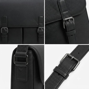 Unisex Genuine Leather <b>Messenger</b> <b>Bag</b> Solid Black Adjustable Strap Classic Style Buckle Closure Durable All Seasons Daily Use - Product Image 3