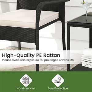 Set Bistrot da Esterno in PE Wicker Bianco a 3 Pezzi con Tavolino a 2 Livelli in Vetro Temperato e Sedia da Esterno per Donne - Product Image 6