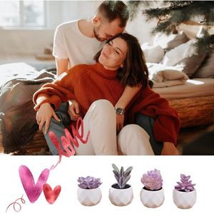Set di Piante Succulente Artificiali Realistiche Viola con Vasi in Ceramica, Decorazione da Scrivania per Donne - Product Image 6