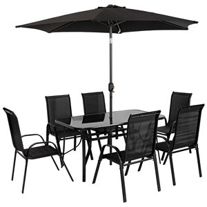 Set di Mobili da Giardino Neri in 8 Pezzi con Ombrellone da 2,7 Metri, Tavolo e Sedie da Esterno - Product Image 1