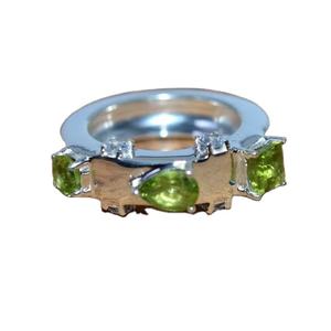 Bague de bureau/carrière élégante en péridot vert facetté en argent sterling 925 plaqué platine, bijou tendance pour femme, cadeau - Product Image 1