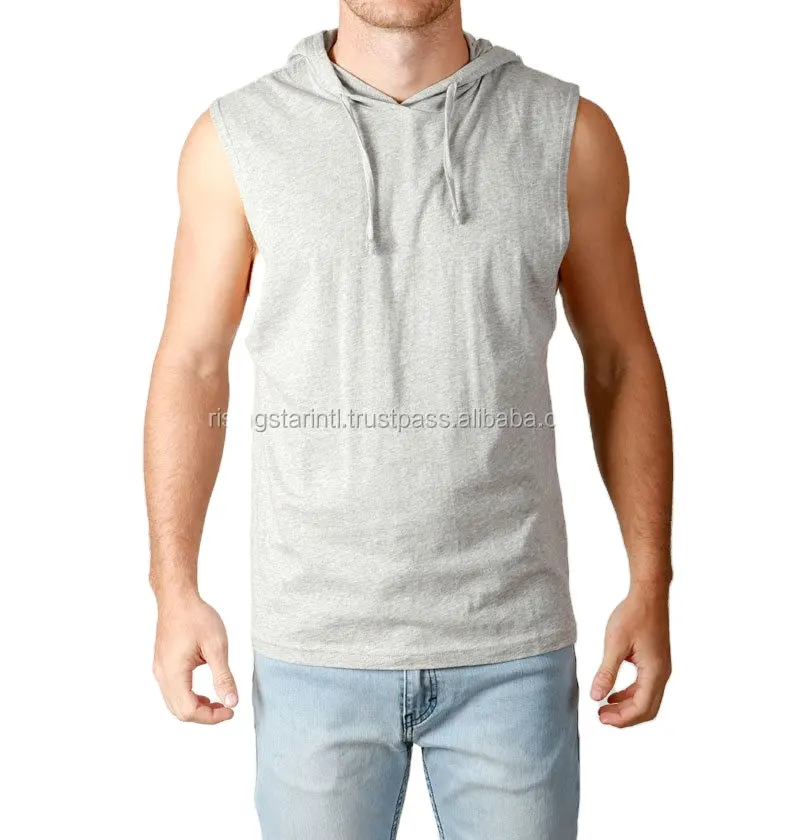 Wholesale Vest Gym Men's Sportswear 95% Bamboo Sleeveless Fitness Hood Tank Top Singlets