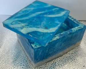 Aqua Dream Epoxy Jewelry Box Ocean Breeze Resin Jewelry Box Blue Sapphire Resin Jewelry Box Decorative Trinket Box <b>Crafts</b> - Product Image 5