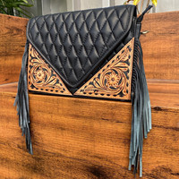 Tas amplop selempang pinggiran kulit Tooled tangan wanita desainer mode harga grosir tas tangan Clutch berlapis kisi berlian
