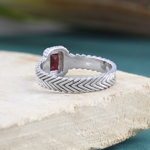 Natural <b>Garnet</b> Wholesale 925 Sterling <b>Silver</b> <b>Ring</b> Handmade Red <b>Garnet</b> Bezel Set Chevron Band <b>Ring</b> for Women - Product Image 3