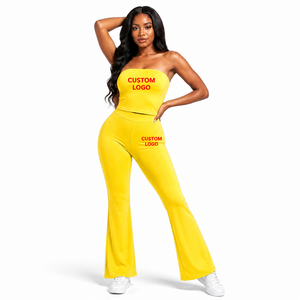 High Quality Strapless Top Legging <b>Set</b> European American Tube Top Yoga Jumpsuit Women Peach Hip Legging Flared Bodysuit 2026 - Product Image 3