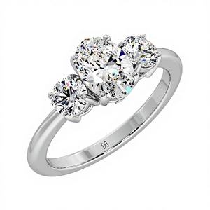 Bague de fiançailles et de mariage classique et moderne en argent, 1 carat, avec trois diamants ovales créés en laboratoire, sertis sur le côté, design élégant à deux pierres - Product Image 2