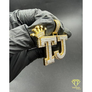 Custom <b>Initial</b> Crown <b>Pendant</b> Iced Out Lab Grown Diamond Hip Hop Necklace Gold Bling Chain Gift - Product Image 2