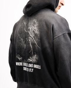 Sweat-shirt à capuche noir pour homme, imprimé ange, texte au dos, Dare To Fly, en coton, décontracté, vêtements d'automne, coupe régulière, streetwear - Product Image 4
