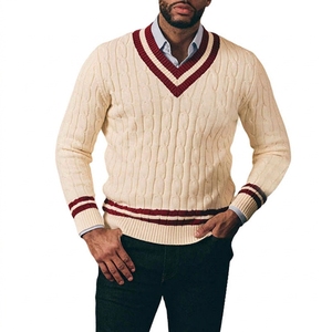 Nouvelle Arrivée OEM 2026 – Pull en Maille Crème Col V pour Homme, Sur Mesure, Haute Qualité, avec Rayures Rouges, Idéal pour l'Automne - Product Image 5