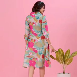 Robe midi florale indienne faite à la main, écologique, pour femme, taille naturelle, élégance de fête, déclaration de mode - Product Image 1