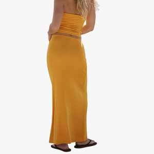 Conjunto de Top Corto sin Mangas y Falda Larga para Mujer, Color Sólido, Spandex y Poliéster, Estilo Casual para Primavera/Verano - Product Image 2