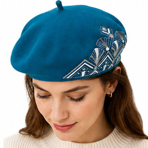 Luxury Merino Wool <b>Beret</b> Hat Soft Warm Felt <b>Beret</b> with Floral Embroidery for Casual Streetwear and Travel - Product Image 6