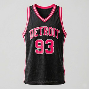 เสื้อบาสเก็ตบอลวินเทจเรโทรผู้ชายแบบสั่งทำพิเศษ สีดำซีดแต่งขอบสีชมพูนีออน ผ้าตาข่ายระบายอากาศ ชุดทีมเปล่า ขายส่ง - Product Image 5