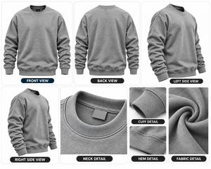 Grey Crewneck <b>Sweatshirt</b> Blank Long Sleeve Pullover With Ribbed Cuffs And Hem For <b>Men</b> Women - Product Image 6
