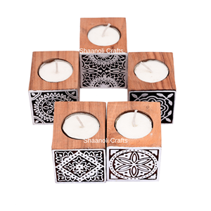 Designer Wooden Candle Holder for Home Decoration Diwali <b>Tea</b> <b>Light</b> Candle Holder Square Shaped Candle Holder for Decoration - Product Image 3