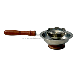 Stainless Steel Incense Burner with Wooden Handle Round <b>Catch</b> <b>Tray</b> Removable Perforated Bowl for Resin Bakhoor Aroma Home Temple - Product Image 1