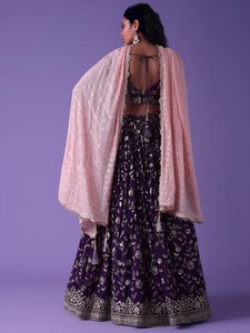 Purple <b>Thai</b> Silk Satin Summer Solid Lehenga Choli Set Sequin Zari Embroidered Women Suit Elegant <b>Wedding</b> Party <b>Dress</b> - Product Image 2