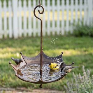 Mangeoire suspendue pour oiseaux en forme de parapluie, mangeoire de jardin pour animaux, pour les amoureux des oiseaux, avec plateau à graines extérieur et bain pour oiseaux sauvages - Product Image 4