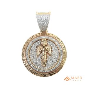 Gold <b>Angel</b> Circle Moissanite Pendant Custom Hip Hop Fashion Necklace Luxury <b>Charm</b> Jewelry Wedding Gift Drip Style Unisex - Product Image 1