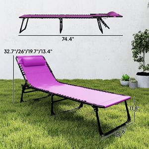 2 Sedie a Sdraio Pieghevoli Viola per Piscina e Spiaggia con Schienale Reclinabile a 4 Posizioni, Cuscino, Rete Traspirante e Seduta con Elastici - Product Image 3