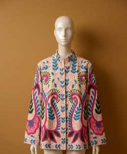 <b>Women</b> Handmade Uzbek Style Suzani Embroidered Jacket Boho Floral <b>Coat</b> Colorful Festival Bohemian Artisan Statement Outerwear - Product Image 5