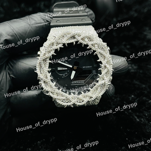 Montre de luxe unisexe en argent avec cadran noir, sertie de moissanite et de diamants, mouvement à quartz analogique et numérique, style hip-hop, idéale comme cadeau - Product Image 2