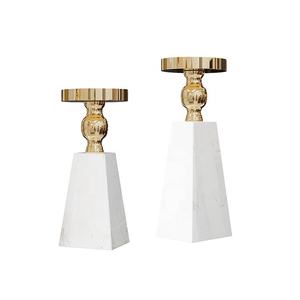 Solid Marble Base with Metal Top Christmas Decorative Pillar <b>Candlestick</b> <b>Holder</b> - Product Image 1