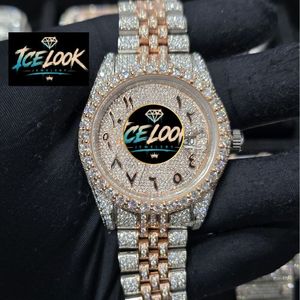 ICELOOK นาฬิกาข้อมือสตรีสแตนเลสสตีลหรูหรา 30 มม. หน้าปัดกลม แสดงวันที่แบบอะนาล็อกควอตซ์ สายคริสตัลสีโรสโกลด์ ตัวล็อคแบบพับได้ - Product Image 1